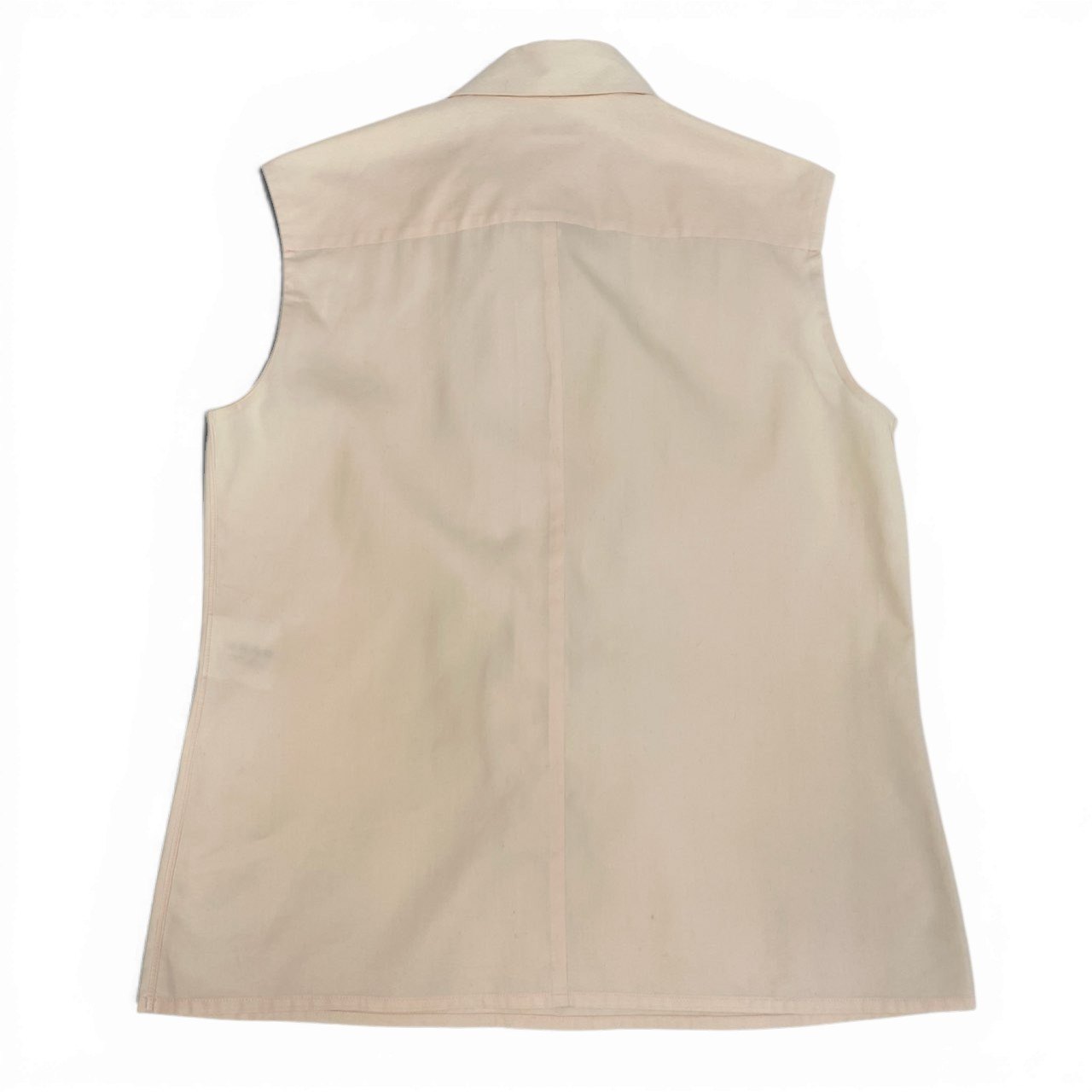 Cb9 CHANEL シャネル パールボタン フリルブラウス ノースリブ トップス ベージュ系 シルクコットン レディースta1