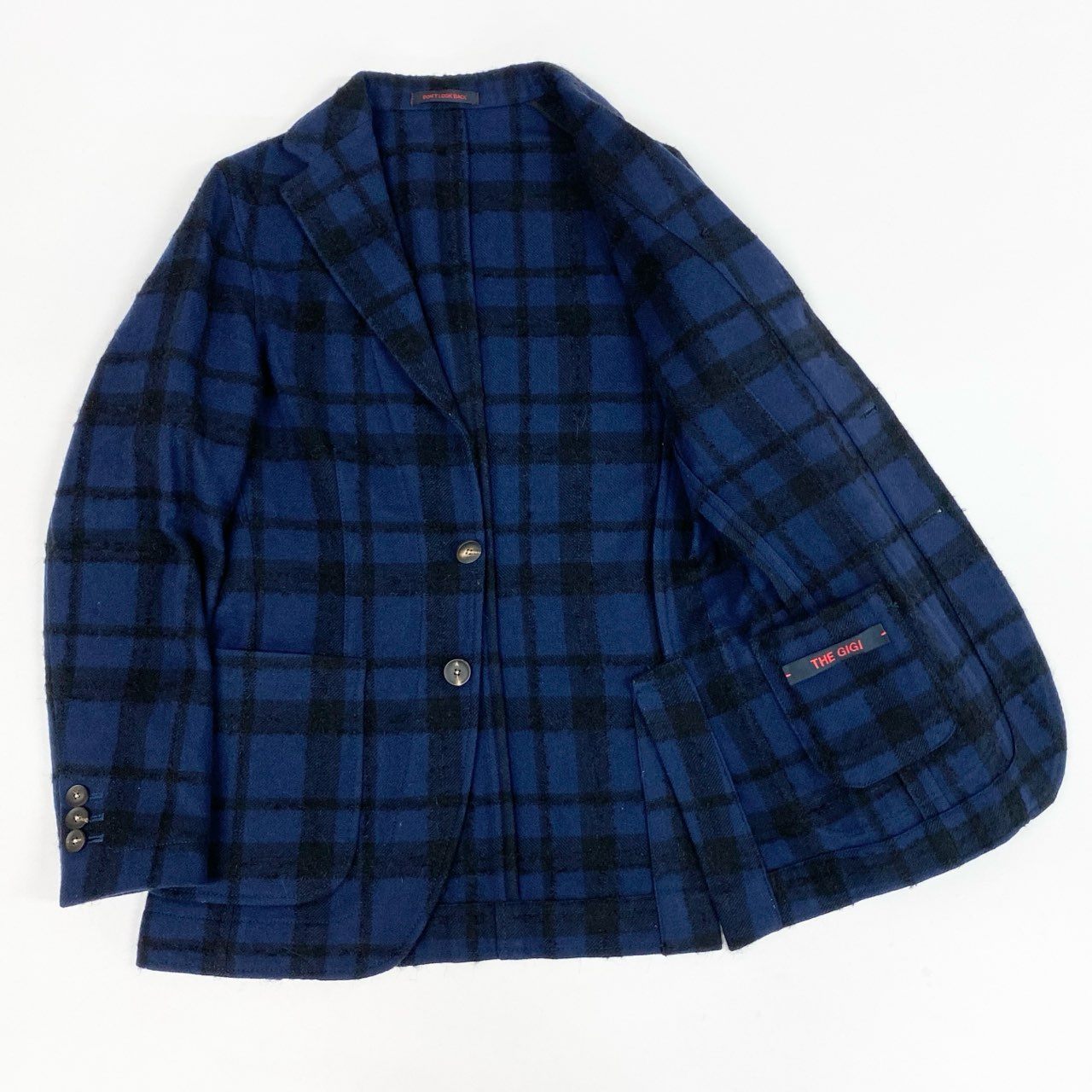 7L5【美品】THE GIGI ザジジ ANGIE MI テーラードジャケット シングルジャケット チェック柄 イタリア製 42サイズ ネイビー ブラック メンズu02t