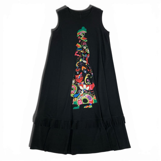 68a23 TOKUKO 1er VOL トクコプルミエヴォル ノースリーブワンピース ロングワンピース トップス フリンジ切替 9 ブラック レディース 女性用u02t