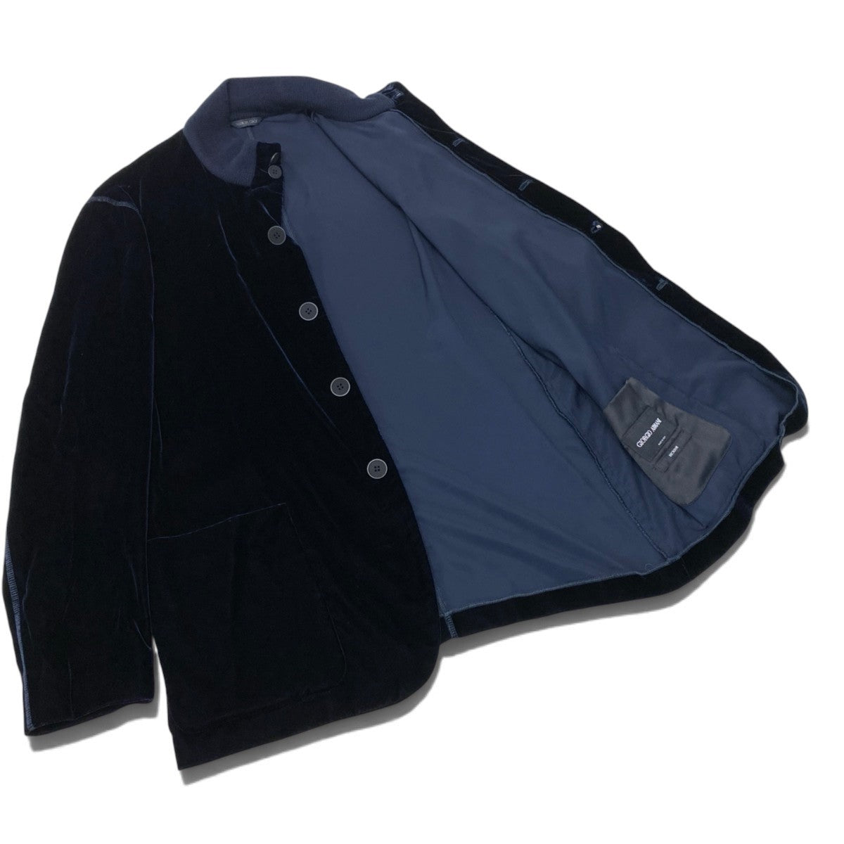 45j8 GIORGIO ARMANI ジョルジオアルマーニ 黒タグ ベロアジャケット ブルゾン サイズ48R ネイビー BECKHAM イタリア製t18r