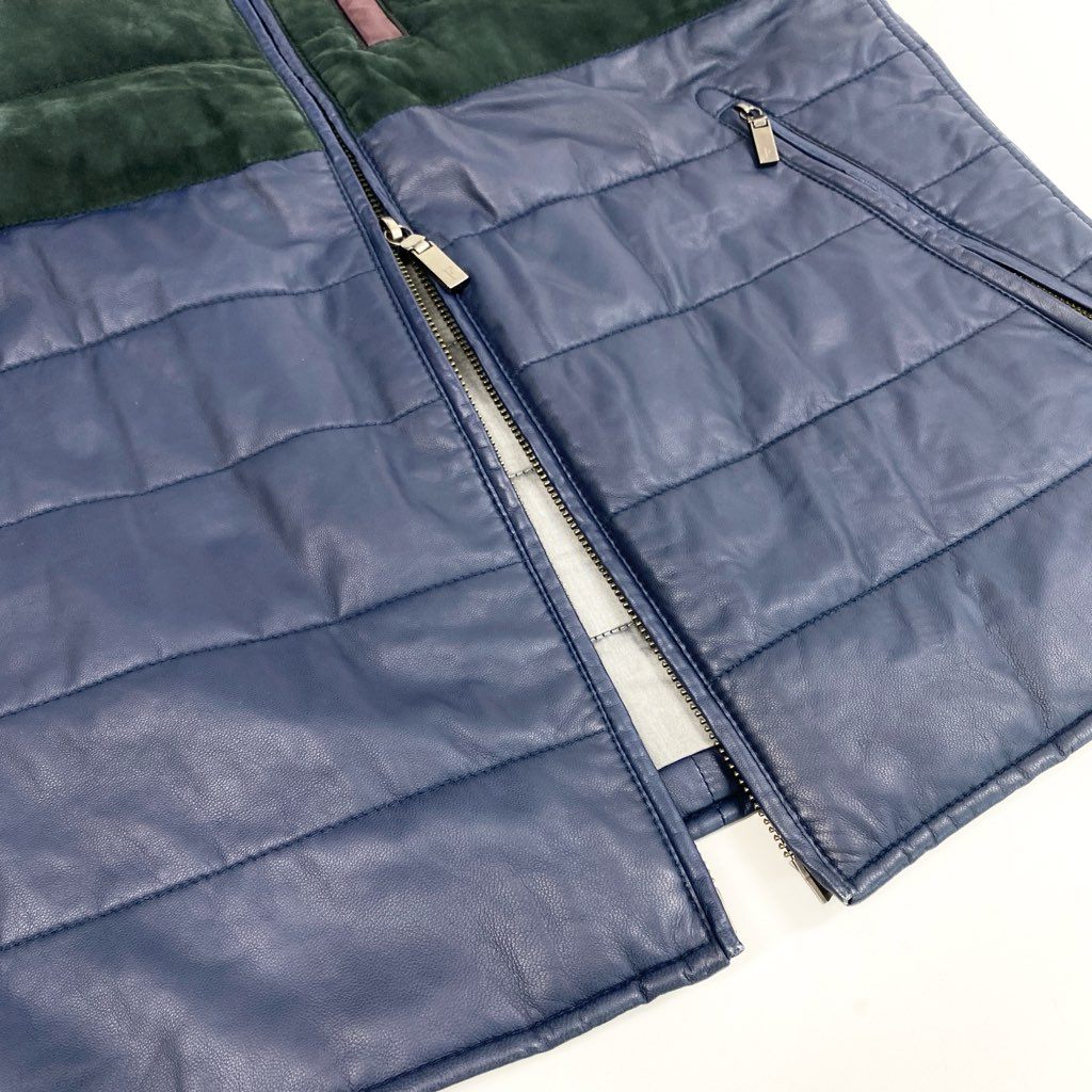 69L17 GIANFRANCO FERRE ジャンフランコフェレ レザーベスト スウェード ダブルジップ ジャケット アウター 48サイズ マルチカラー メンズu02t