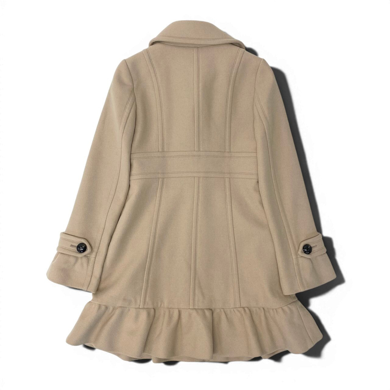 92g27 BURBERRY LONDON BLUE LABEL バーバリーロンドン ブルーレーベル Aラインコート アンゴラウール混 裏地ノバチェック 裾フリル サイズ36 ベージュ レディース 女性用o07t