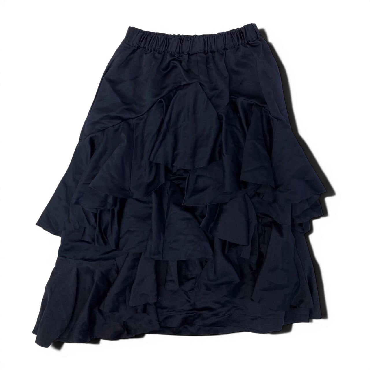 Af9 【新品保管品】COMME des GARCONS  2025年 フリル変形デザインスカート RQ-S011-051-1-1 XSサイズ ダークネイビー ポリエステル100％ レディース 女性用u02t