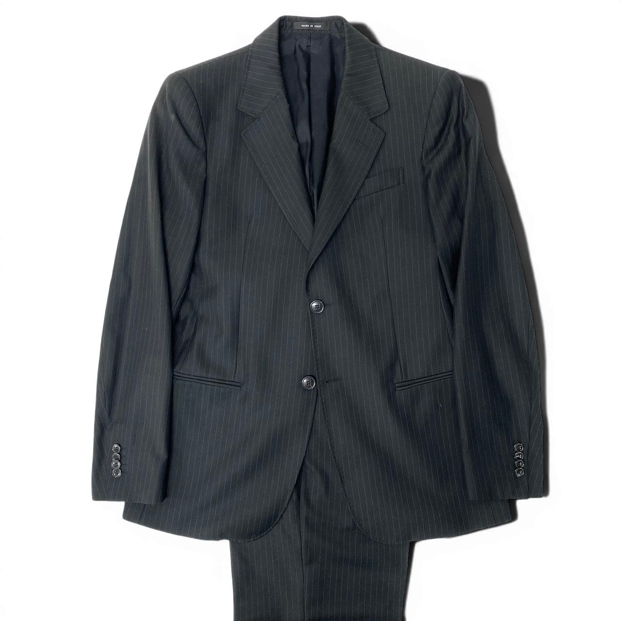 56e12 EMPORIO ARMANI エンポリオアルマーニ JOSH LINE セットアップスーツ シングル 2B ストライプ柄 ビジネス サイズ50 ブラック メンズ 紳士服u02t