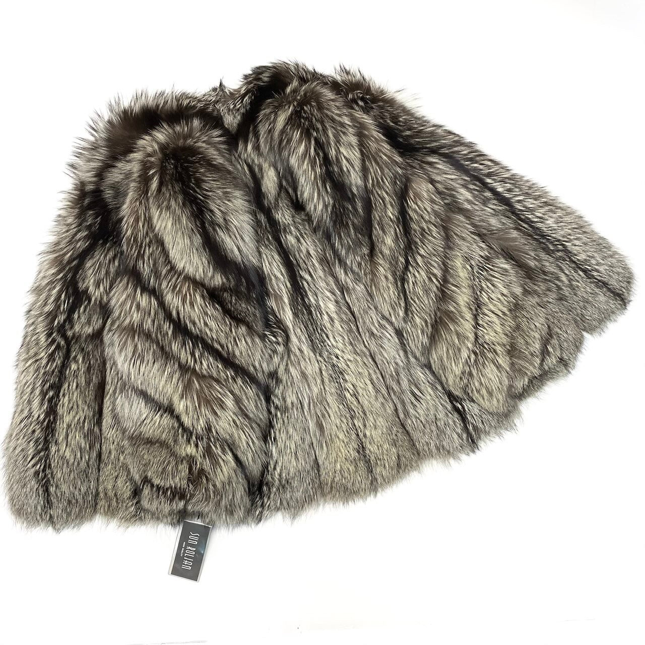 64c14 タグ付 Sun Rolian 極厚 シルバーフォックス ファーコート サイズ13 茶系 本毛皮 Silver Fox Fur Coatt18r