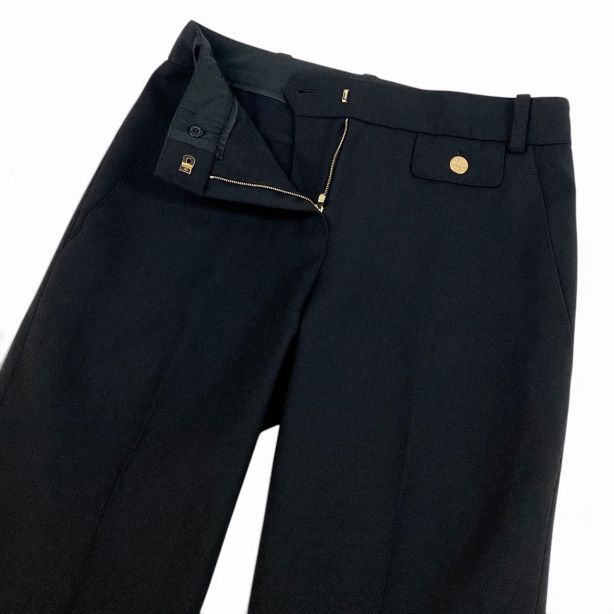 Ej15 LOUIS VUITTON ルイヴィトン スラックスパンツ ストレート 金ボタン サイズ36 ブラック レディースo07t