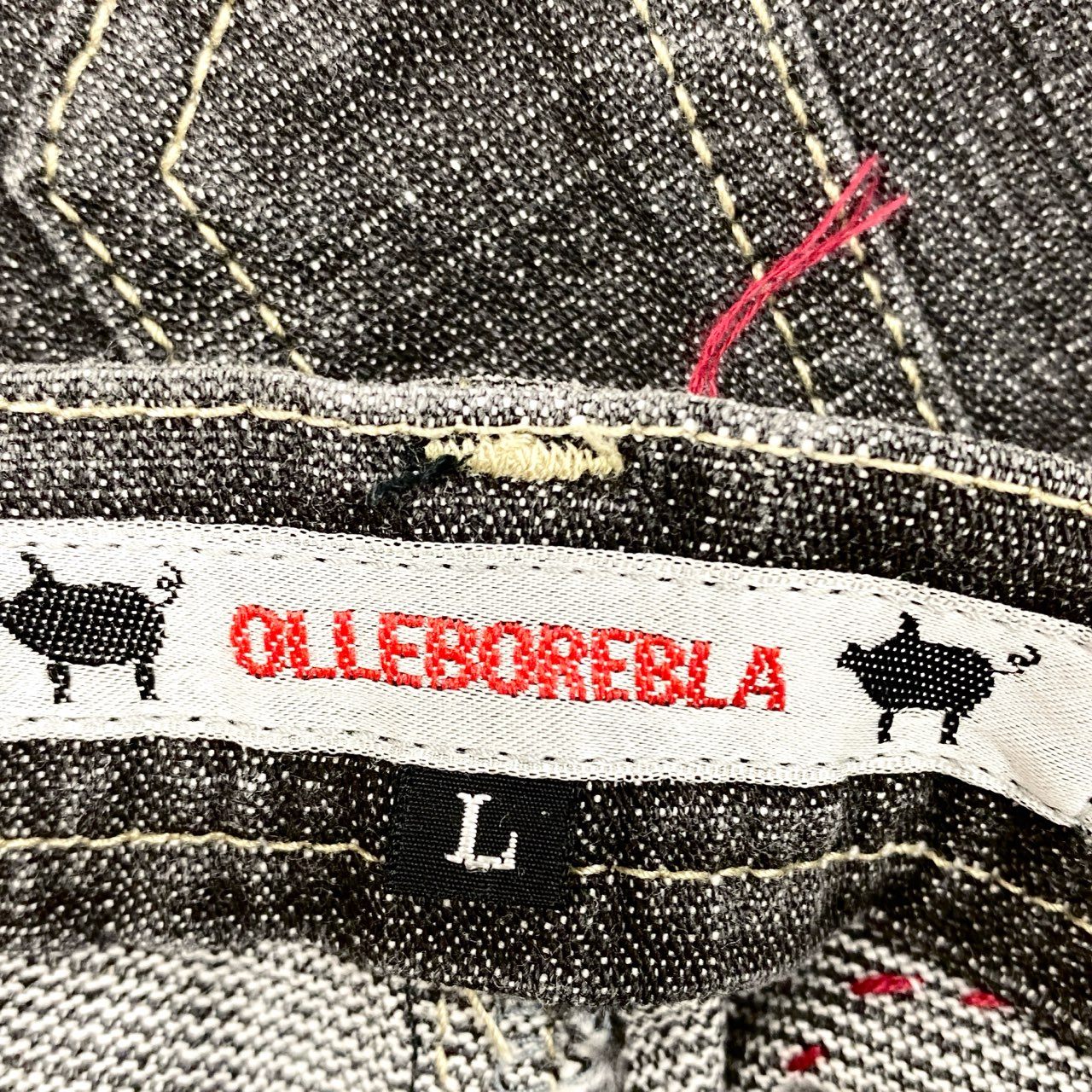 24b16 【美品】 OLLEBOREBLA オレボレブラ アルベロベロ デニムパンツ ボトムス ブタさん 刺繍 ストレッチ〇 レディース 女性用 L グレー系o07t