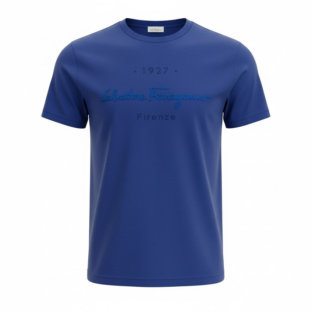 Ic27 Salvatore Ferragamo サルヴァトーレフェラガモ ブランドロゴTシャツ 半袖Tシャツ  コットンシャツ トップス イタリア製 Sサイズ ブルー コットン100％ レディース 女性用u02t