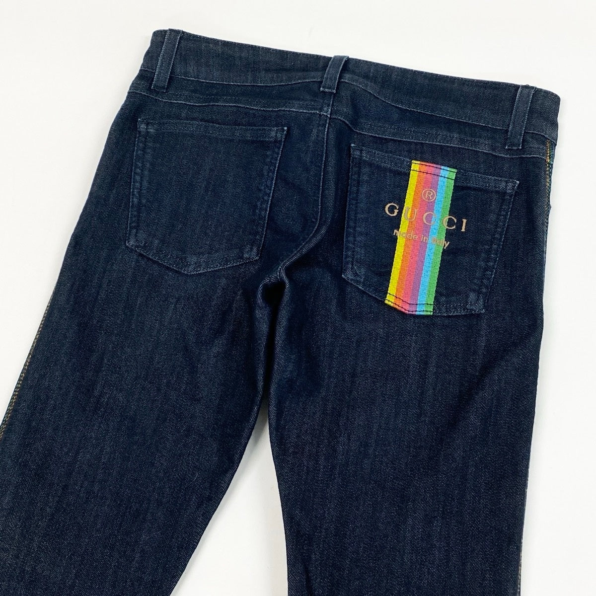 13f6 E GUCCI グッチ ロゴ刺繡 スキニーデニムパンツ 虹 レインボー 310228 XD051 サイズ38 濃紺 レディース 女性用u02t