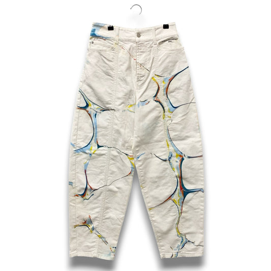 87c6 STELLA McCARTENEY ステラマッカートニー マーブルペイント ワイド テーパード デニムパンツ ハイウエスト 26 ホワイト レディースk02i