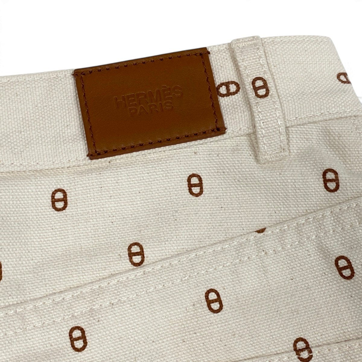 Ij15 【未使用タグ付】 Hermès エルメス シェーヌダンクル セリエボタン カラーパンツ サイズ34 アイボリー レディースo07t