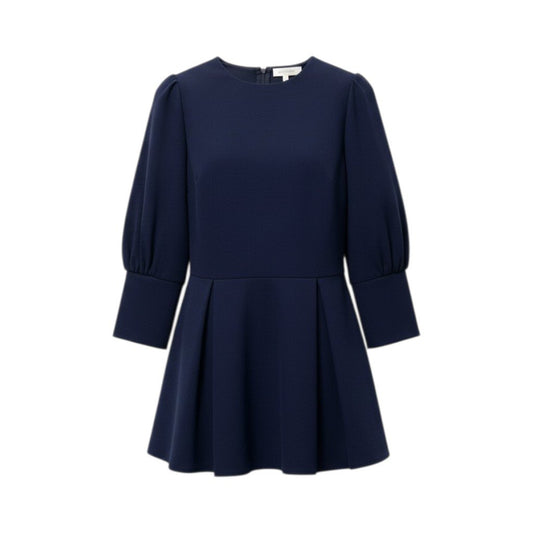 86c31 BORDERS at BALCONY ボーダーズアットバルコニー 23aw TWILL PEPLUM TOP 七分袖 チュニックカットソー ブラウス レディース 女性服 BD2321I-3N-50 サイズ38 ネイビーu02t
