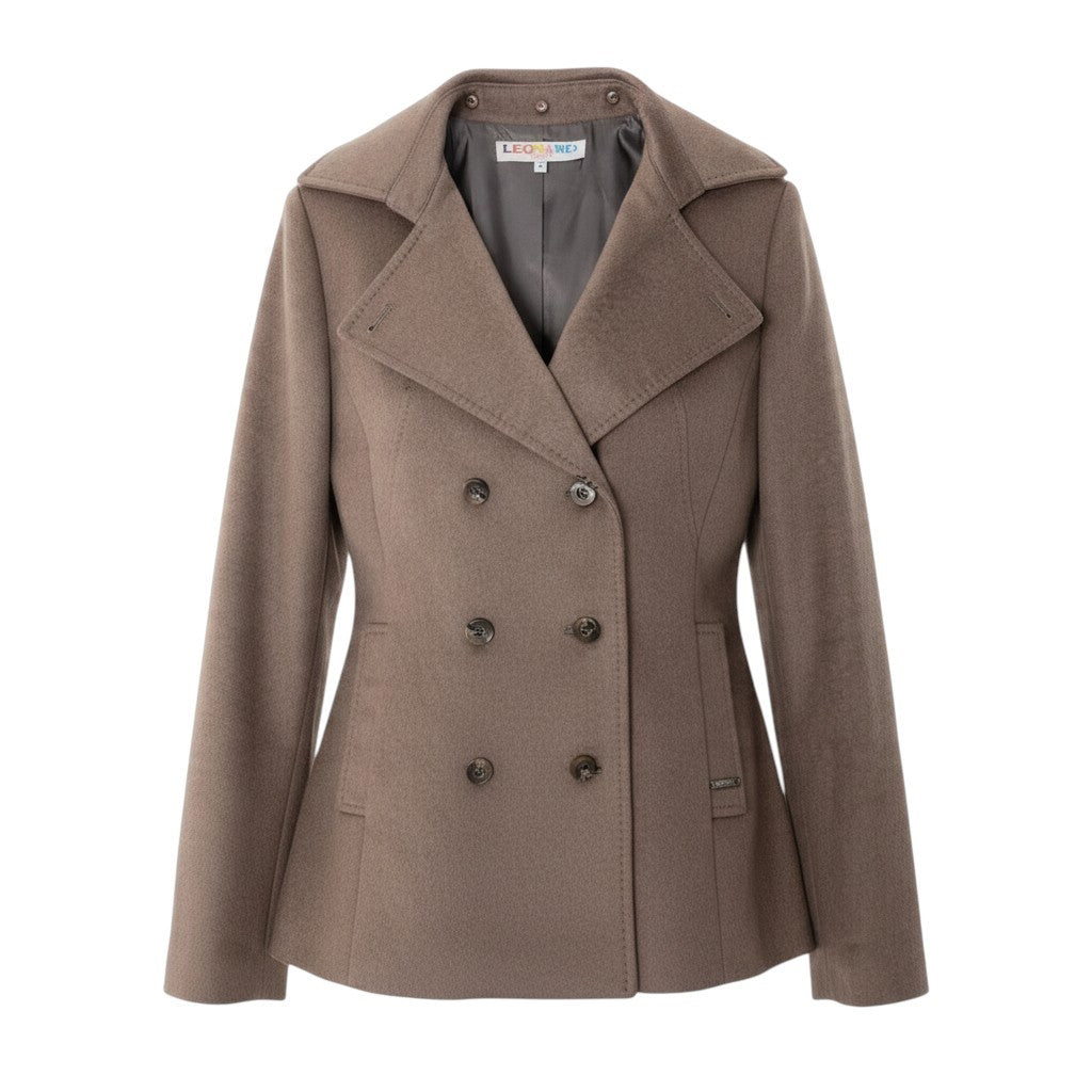 26j20 【美品】 LEONARD SPORT レオナールスポーツ ダブルブレスト ジャケットコート ハーフコート サイズ40 ブラウン カシミヤ100％ レディースu02t