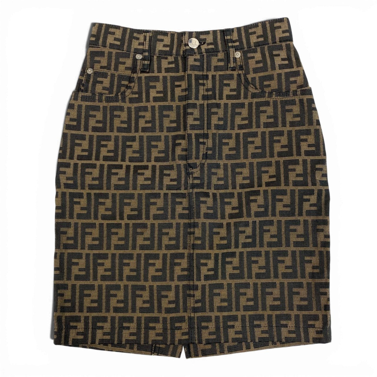 Ib7 FENDI フェンディ タイトミニスカート ズッカ柄 FFロゴ Zucca Print Mini Skirt 40サイズ ベージュ レディース 女性用ta1