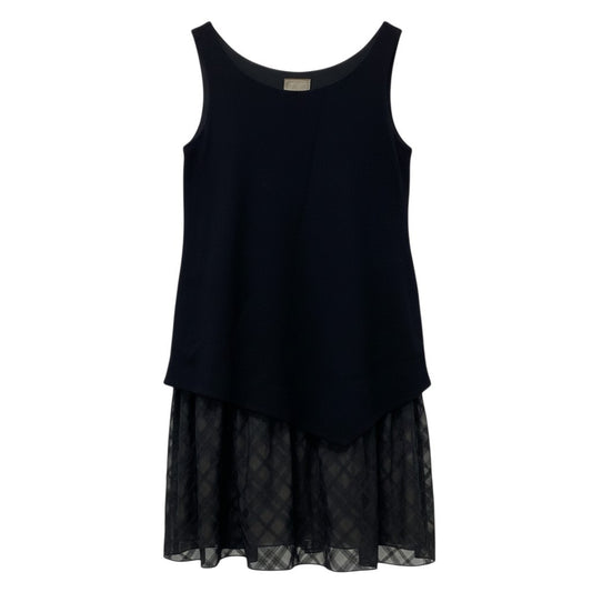 70b10 【美品】DAISY LIN デイジーリン ノースリーブレイヤードワンピース フレアワンピース シフォン チェック柄 40サイズ ブラック レディース 女性用u02t