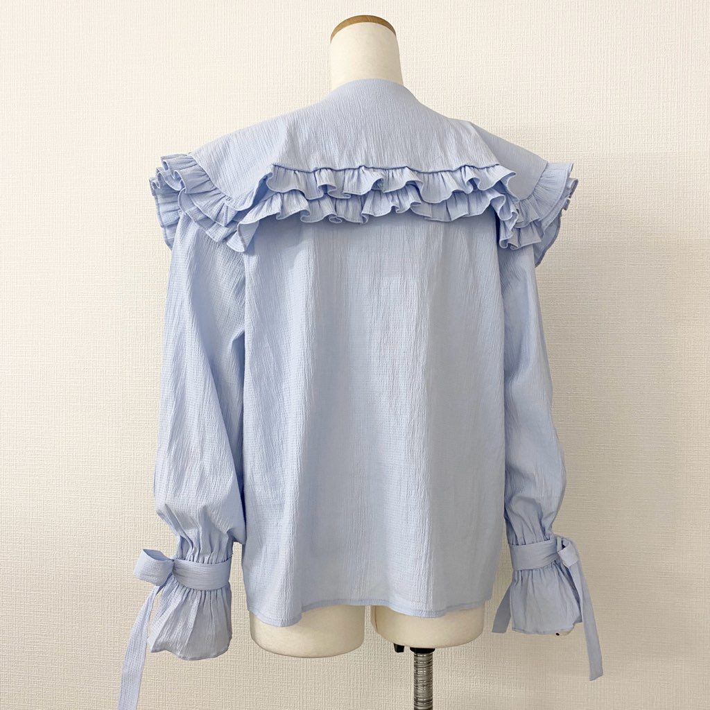 14d7 sister jane シスタージェーン Notes Oversized Collar Blouse フラワービジュー フリルブラウス S ブルー Chesty シャツ