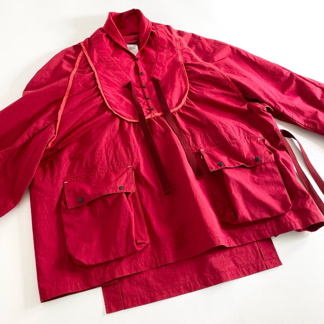 19e27 Leh レー BIG SILHOUETTE SMOCK SHIRTS ビッグシルエット スモックシャツ 長袖シャツ LEH-772 Lサイズ レッド コットン 日本製