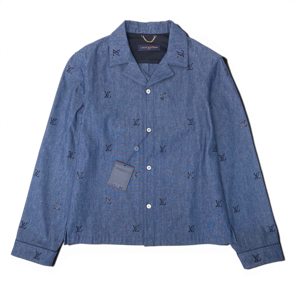 Mf18 《未使用品》 LOUIS VUITTON ルイヴィトン 25SS ブラゾンエンベリッシュド デニムシャツ Blason Embellished Shirt サイズL ブルーt18r