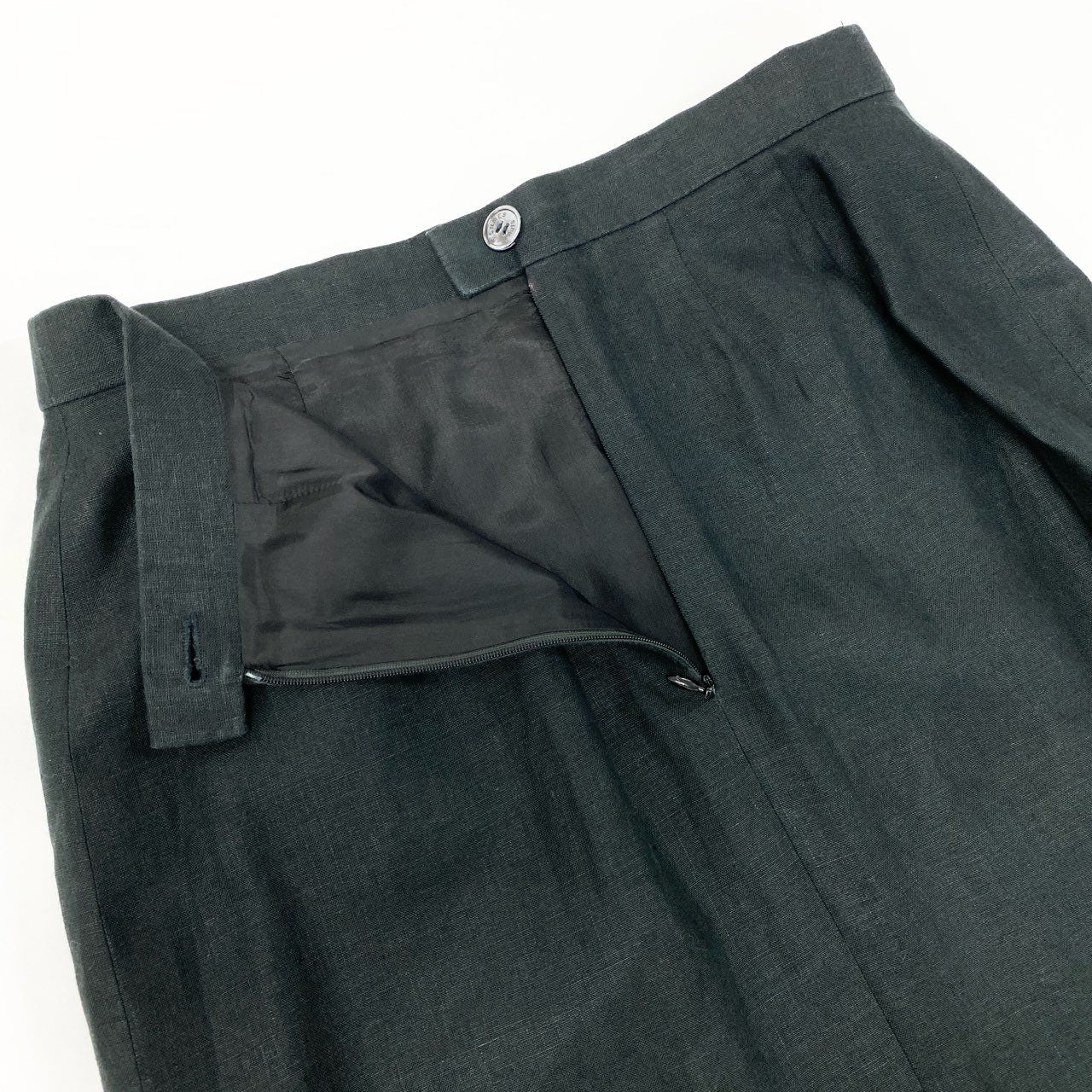 4k23 Hermès エルメス VINTAGE リネンスカート 膝丈スカート レディース 女性用 42 ブラック 麻100％u02t