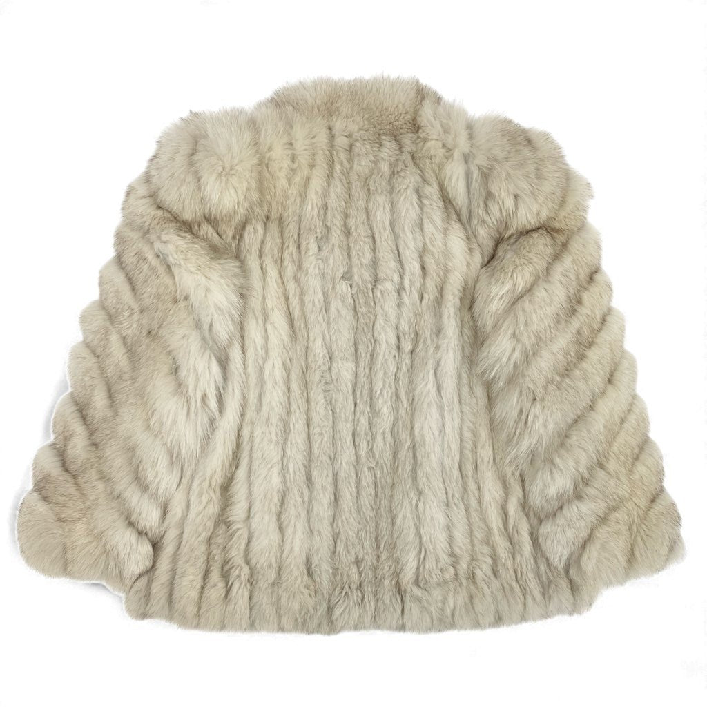 25L15 ブルーフォックス ファーコート サイズ13号 ホワイト 本毛皮 袖螺旋デザイン FOX FUR 希少デザインt18r