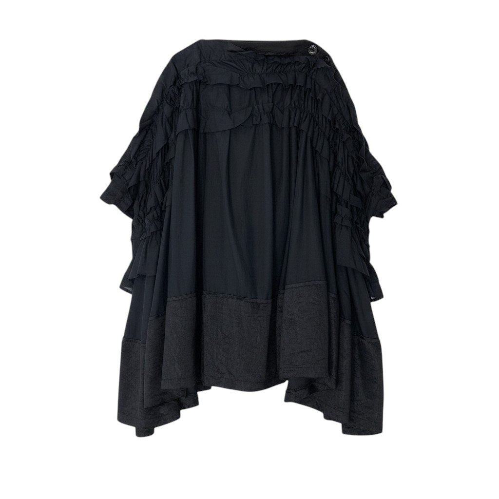 Ag10 【美品】tao COMME des GARCONS  AD2023 フリル変形スカート コットンスカート 膝丈 Sサイズ ブラック コットン100％ レディース 女性用k02i