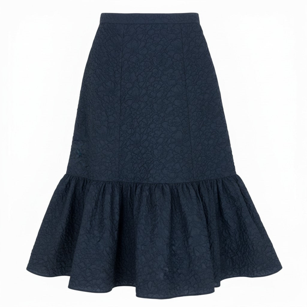 77b27 【新品タグ付き】ERDEM アーデム A LINE MINI SKIRT ジャガード ティアードスカート サイズ8 ネイビー レディース 女性用k02i