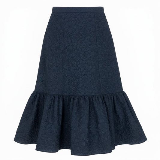 77b27 【新品タグ付き】ERDEM アーデム A LINE MINI SKIRT ジャガード ティアードスカート サイズ8 ネイビー レディース 女性用k02i