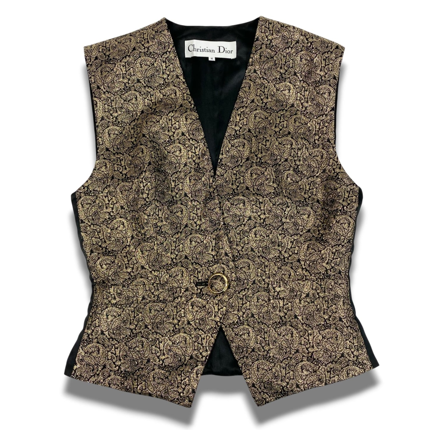 Ab23 Christian Dior クリスチャンディオール 総柄 ジレベスト トップス 装飾ボタン Ｍ ゴールド レディースu02t