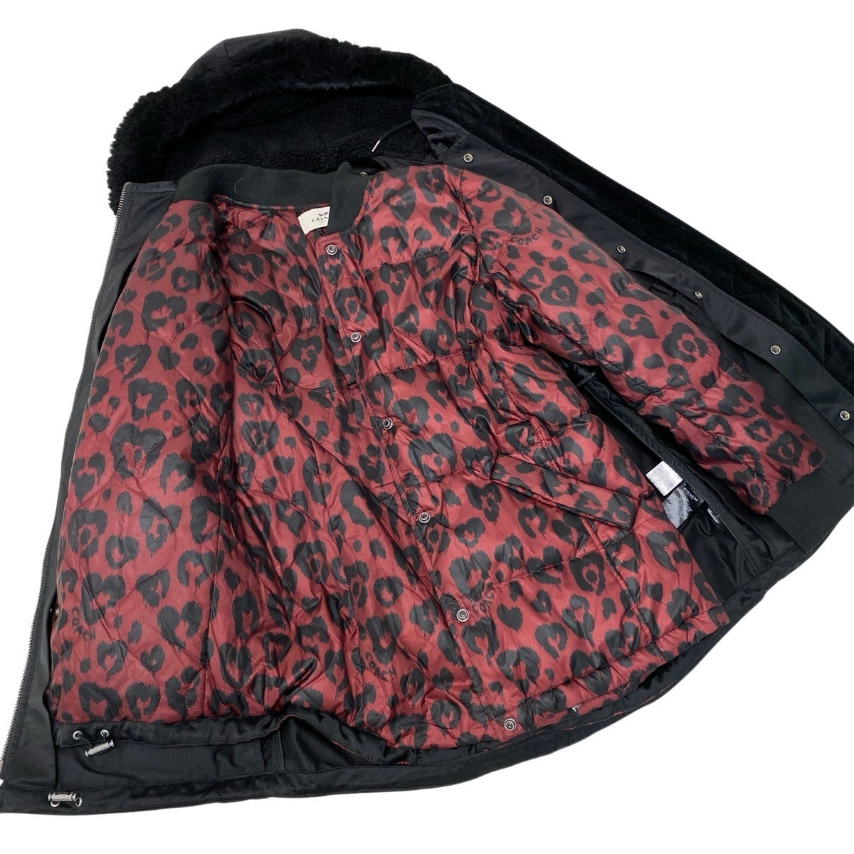 52h18 COACH コーチ フーデット ダウンコート アウター ライナー付 サイズS ブラック レディースu02t