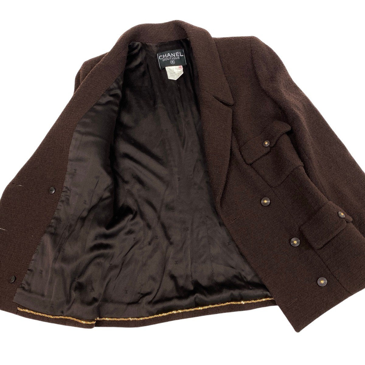 Ch28 【美品】CHANEL 1995AW ツイードジャケット フラップポケット P05801 40サイズ ブラウン レディース 女性用k02i