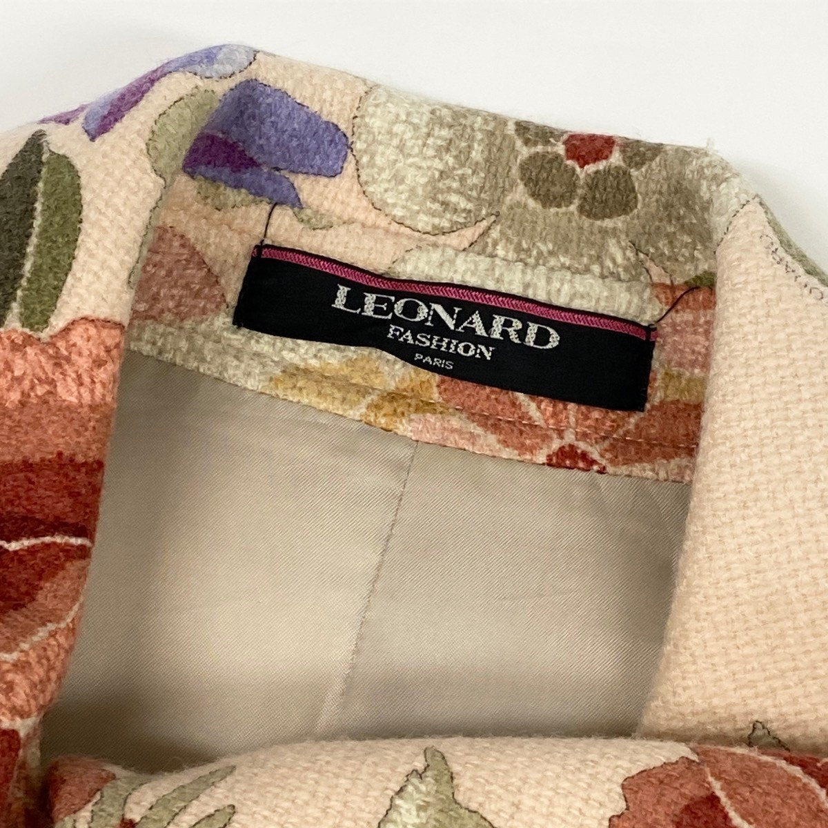 22i15 LEONARD レオナール ウールコート ロングコート カシミヤ混 花柄 ベルテッドコート 0328304 11AR ベージュ マルチカラー レディース 女性用u02t