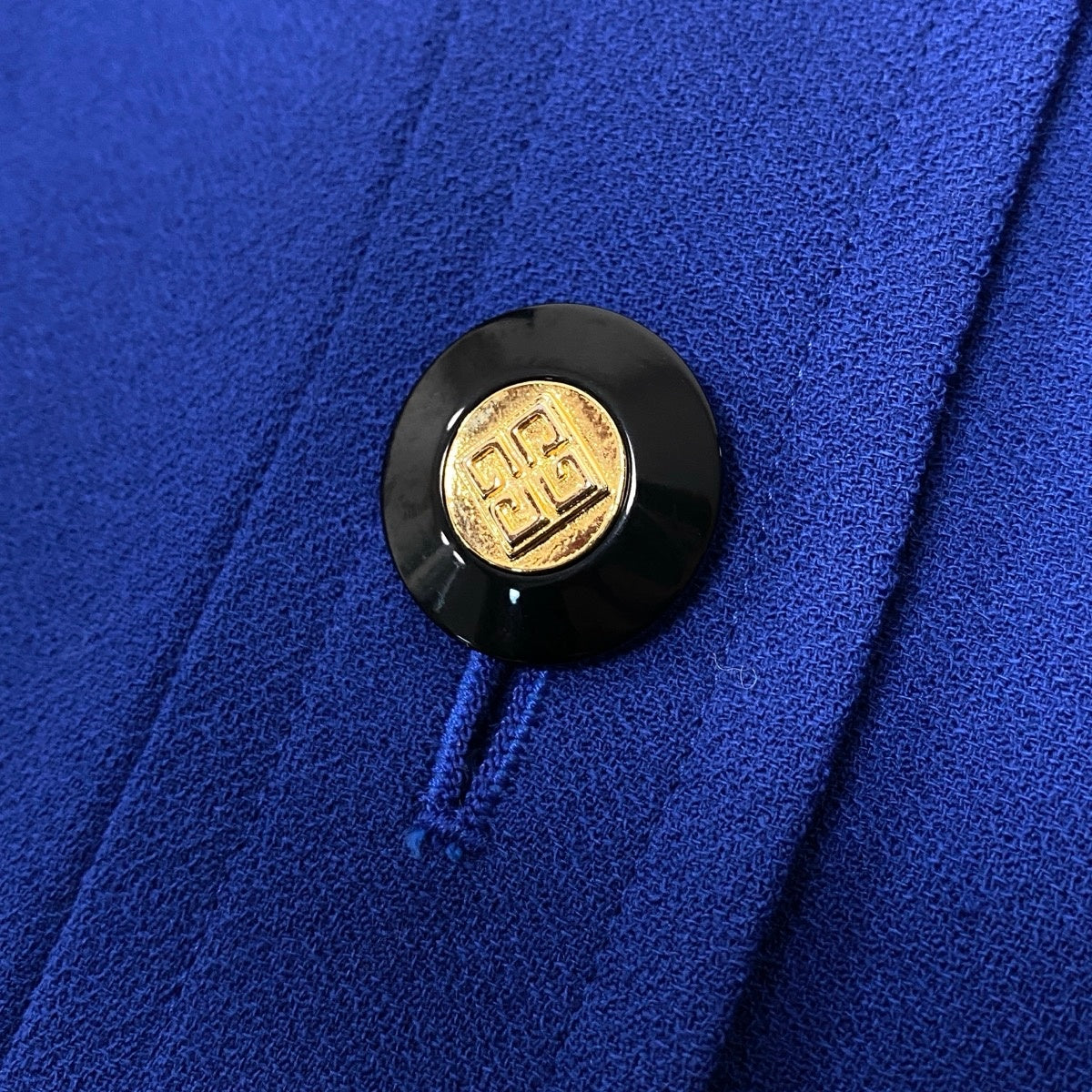93h3 GIVENCHY ジバンシー ロングジャケット ジャケットコート ロゴボタン バイカラー 15サイズ ブルー ブラック ウール100％ レディース 女性用u02t