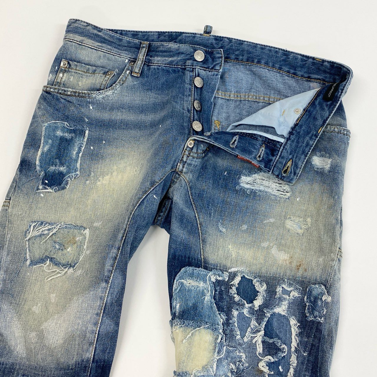 11j6 DSQARED2 ディースクエアード ダメージ加工 デニムパンツ ボトムス ジーンズ クラッシュ リペア加工 イタリア製 S71LA0781 48 インディゴブルー コットン メンズo07t