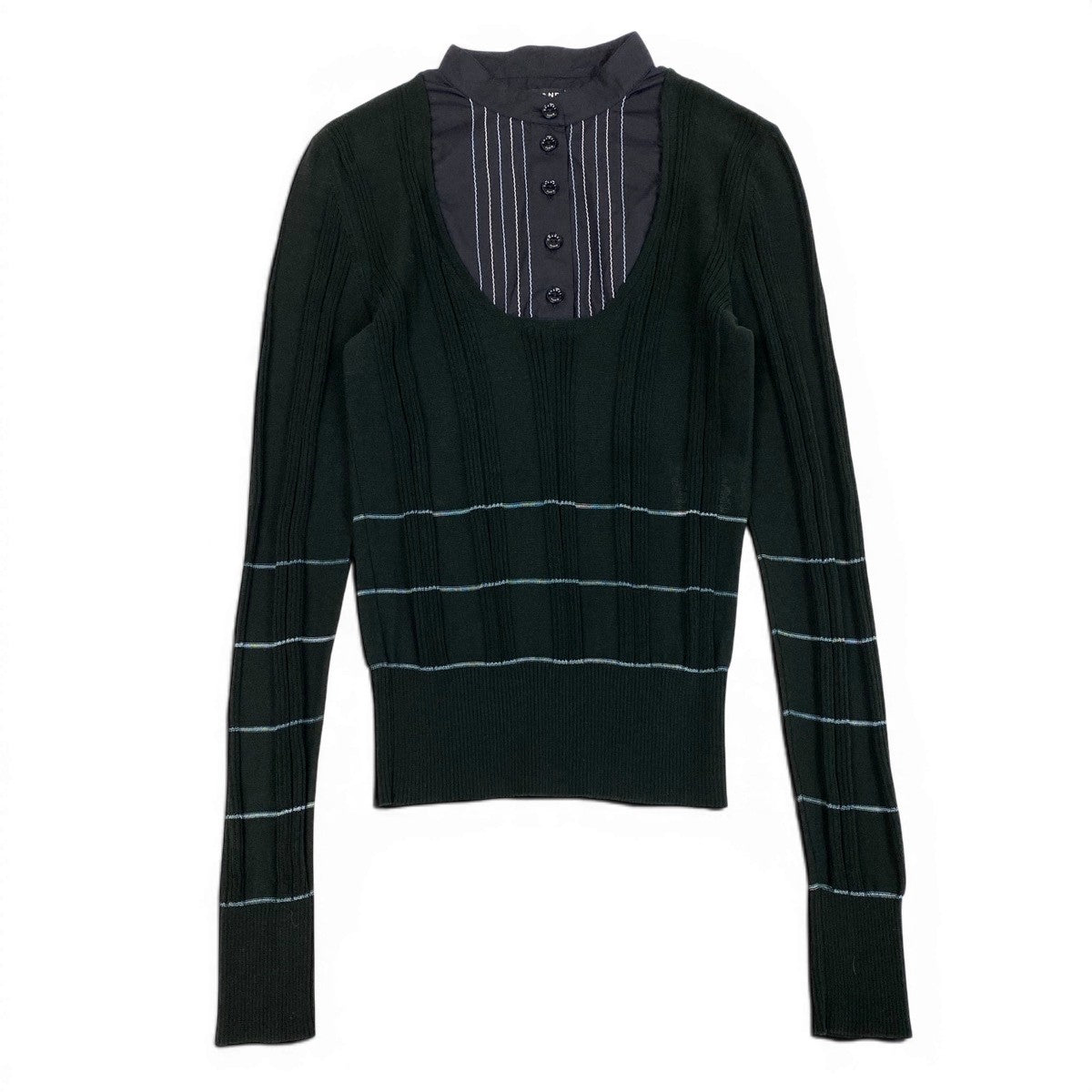 g13 CHANEL 2004年 シャツドッキングニット トップス カットソー イタリア製 P23022 38サイズ ブラック レディース 女性用k02i