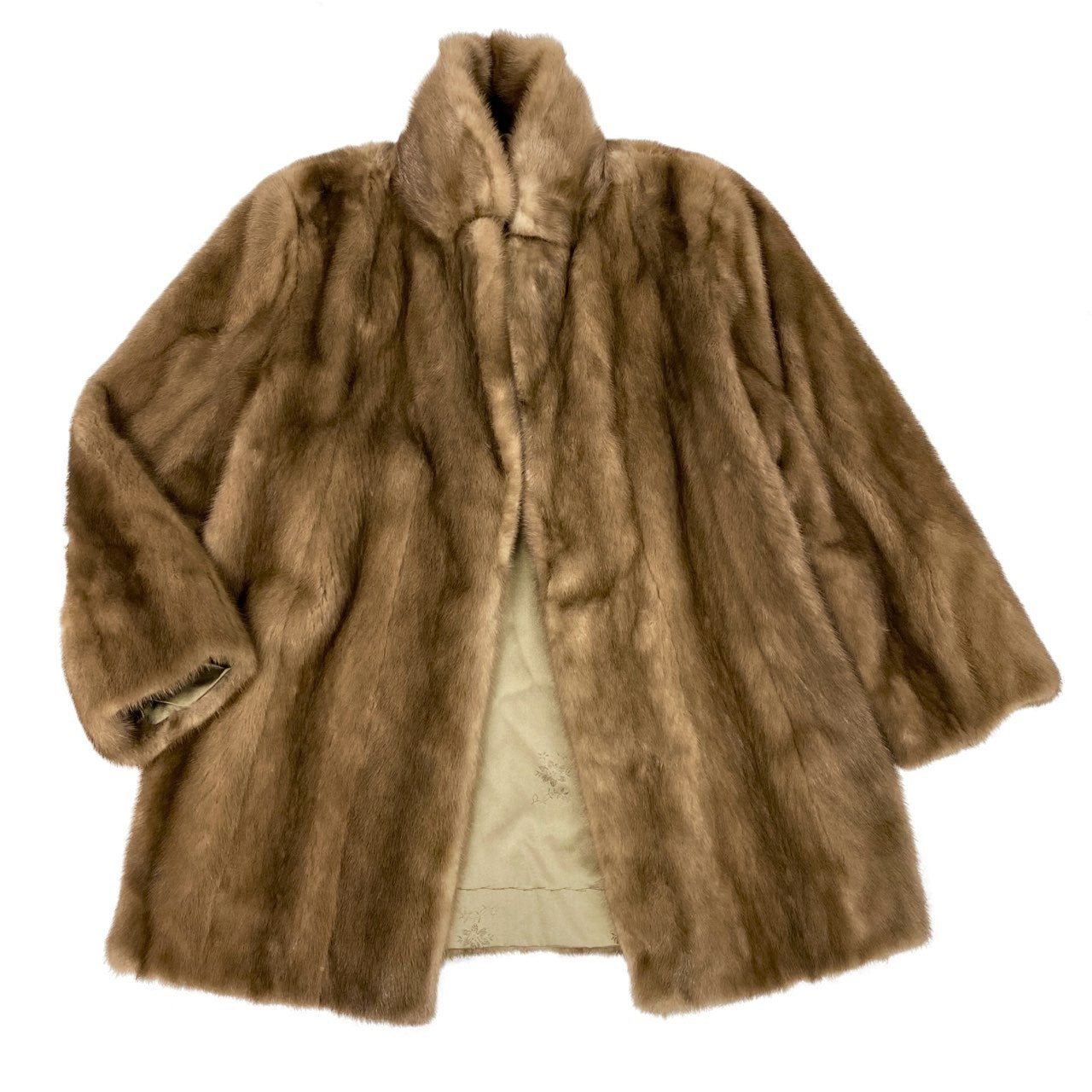 26L1 パステルミンク コート サイズ15号 茶系 本毛皮 ポケット有 MINK FUR COAT リアルファー 裏地刺繍t18r