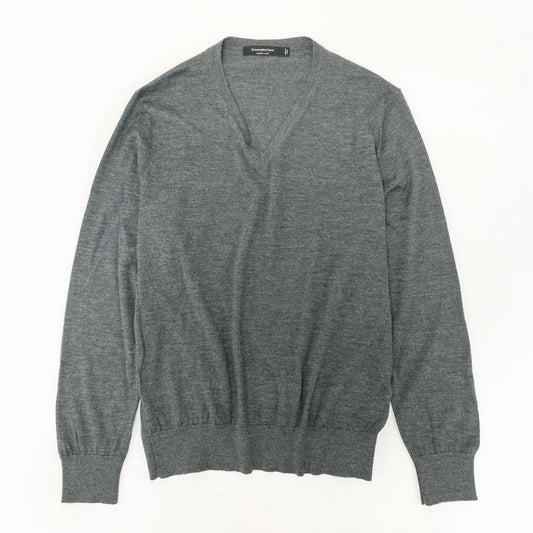 34i18 《美品》 Ermenegildo Zegna エルメネジルドゼニア Vネックニット セーター トップス CASHSETA LIGHT 46 グレー カシミヤシルク メンズu02t