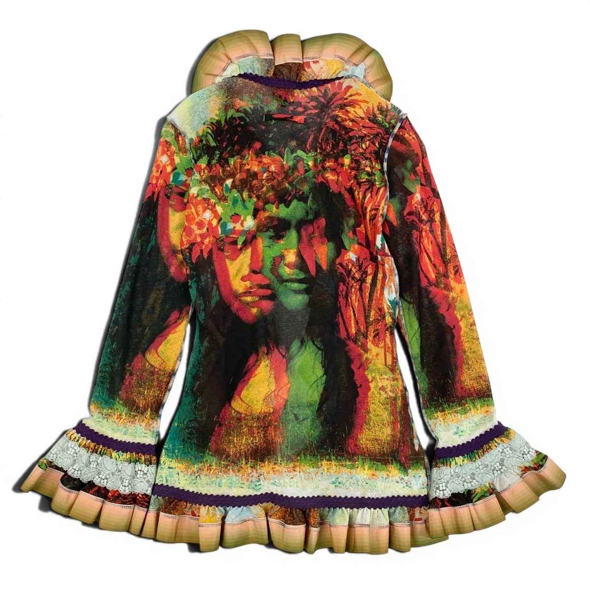 Ae14 【美品】 Jean Paul GAULTIER FEMME ジャンポールゴルチエ フェム パワーネット フリルカーディガン シアーカーディガン 総柄 サイズ40 マルチカラー レディース 女性服k02i