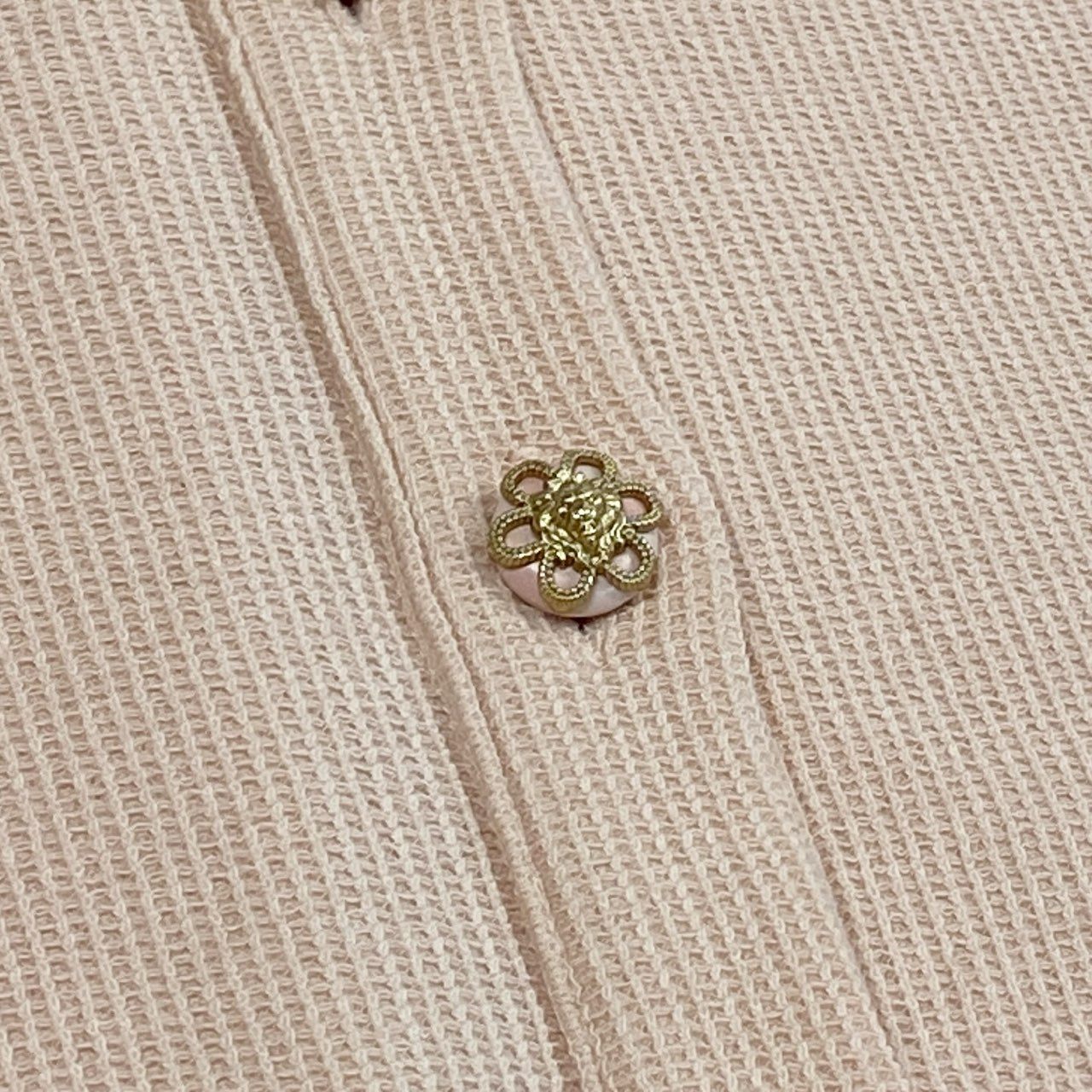 60a14 CHANEL シャネル P51842 2015SS タイトフィット 半袖カーディガン トップス サイズ34 ピンク系 コットン/ナイロン/スパンデックスta1