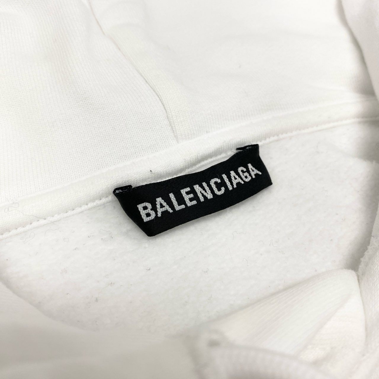 Ik20《美品》 BALENCIAGA バレンシアガ ロゴプリント パーカー XS ホワイト フーディ スウェット 微起毛 ビッグシルエットt18r