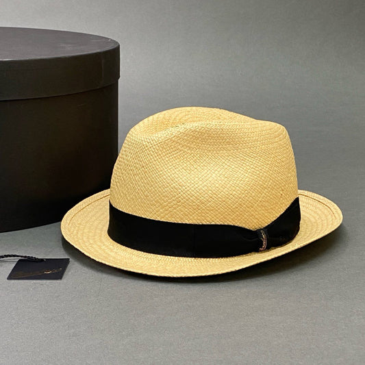 a27 《美品》 Borsalino ボルサリーノ Panama Hat パナマハット 59 ベージュ 藁100％ 麦わら帽子 イタリア製