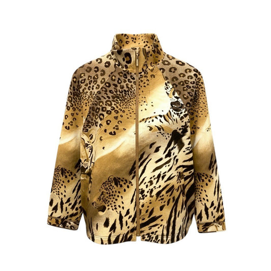 67b13 【美品】LEONARD レオナール ジップアップジャケット ブルゾン レオパード ヒョウ柄 0528305 42サイズ ベージュ レディース 女性用u02t