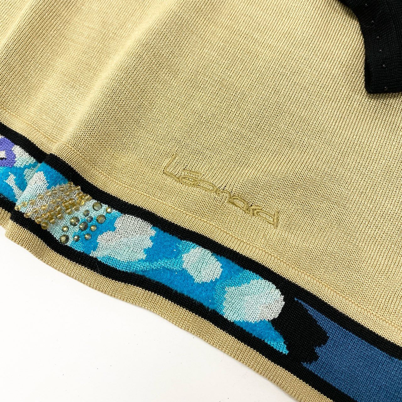 58k22【美品】LEONARD レオナール ラインストーン装飾 ラメ入り シルクニットセーター 薄手ニット サイズL  レディース 女性用 トップスk02i