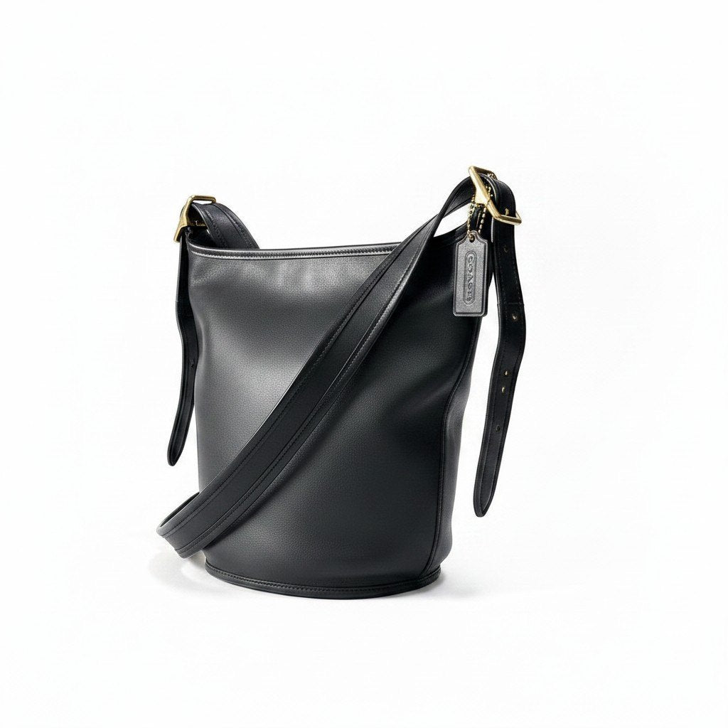 f12《美品》 COACH コーチ オールド レザー ショルダーバッグ Old Coach Shoulder Bag J6I / 9953 ブラック Vintage ヴィンテージt18r