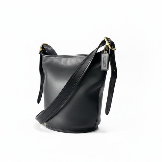 f12《美品》 COACH コーチ オールド レザー ショルダーバッグ Old Coach Shoulder Bag J6I / 9953 ブラック Vintage ヴィンテージt18r
