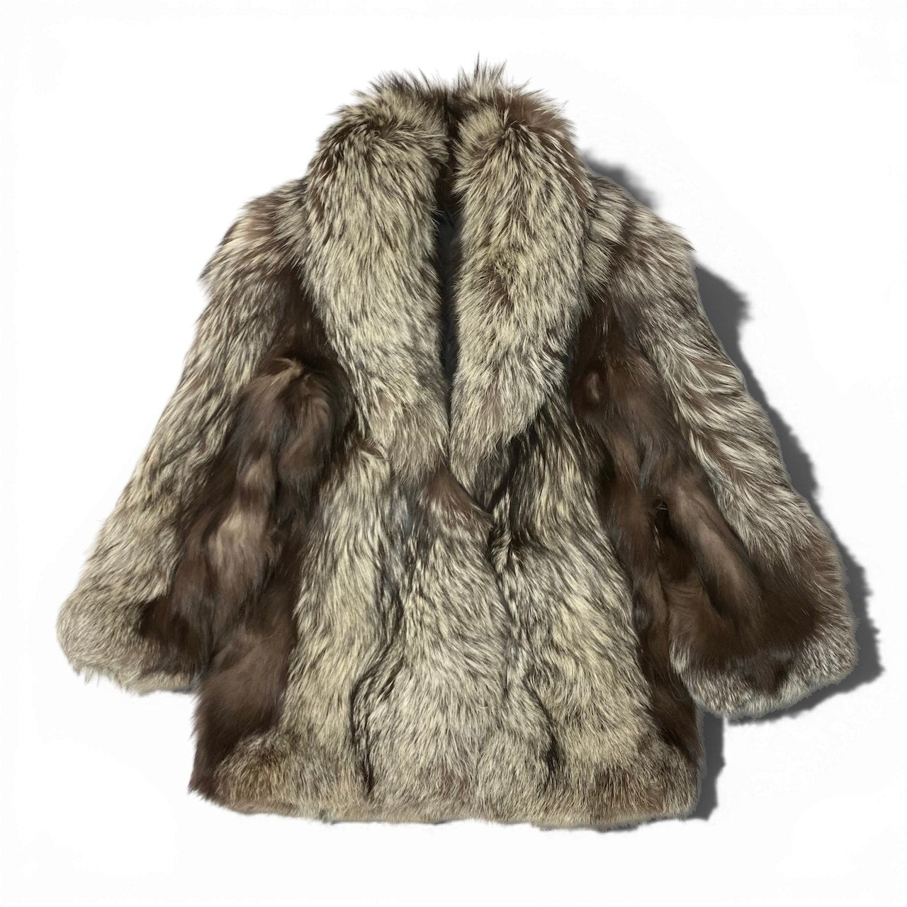12c14 極厚 シルバーフォックスファー ロングコート サイズF 茶系 本毛皮 Silver Fox Fur Long Coatt18r