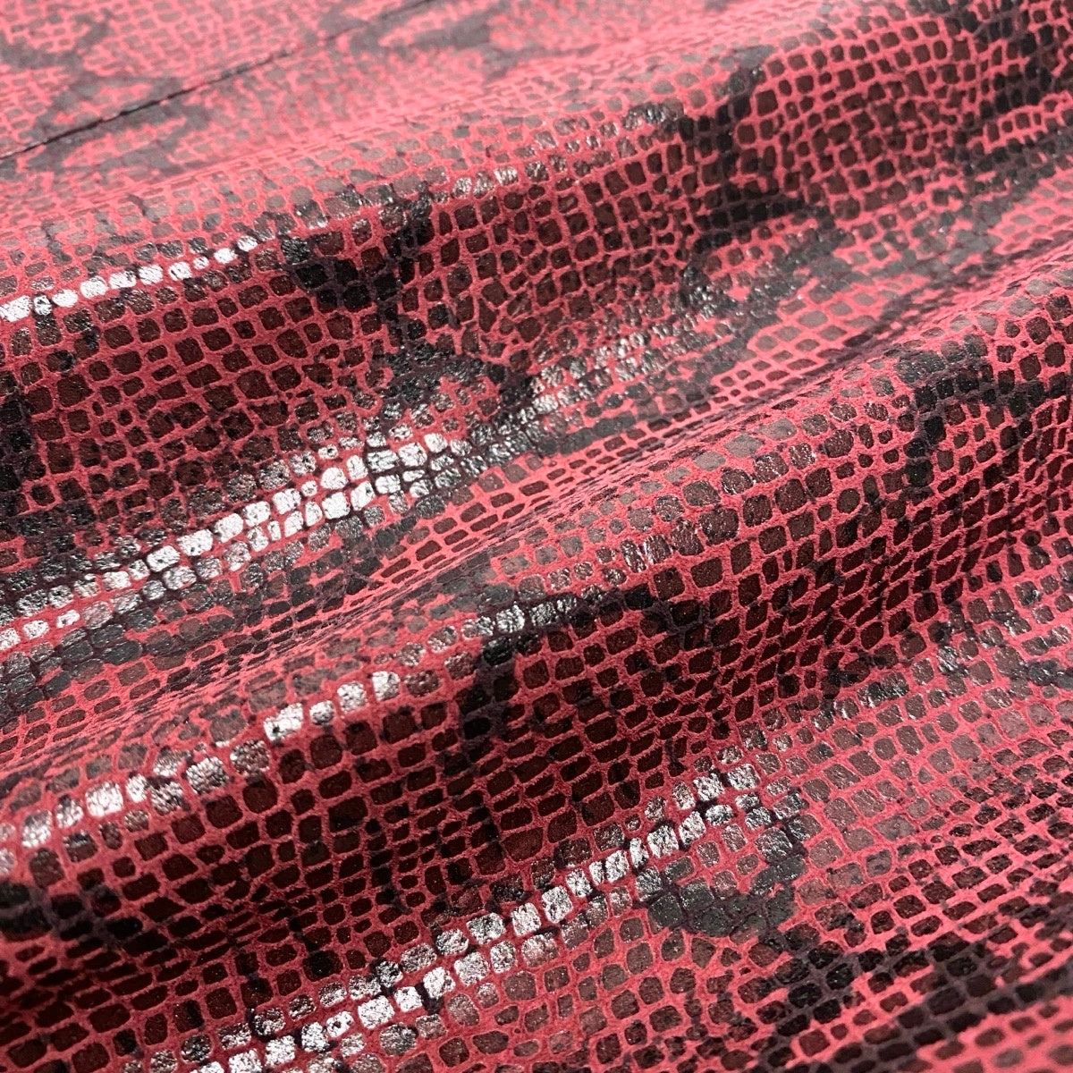 Ee25 BALMAIN バルマン パイソン柄 ロングジャケット レザー サイズ11 レッド ブラック レディースo07t