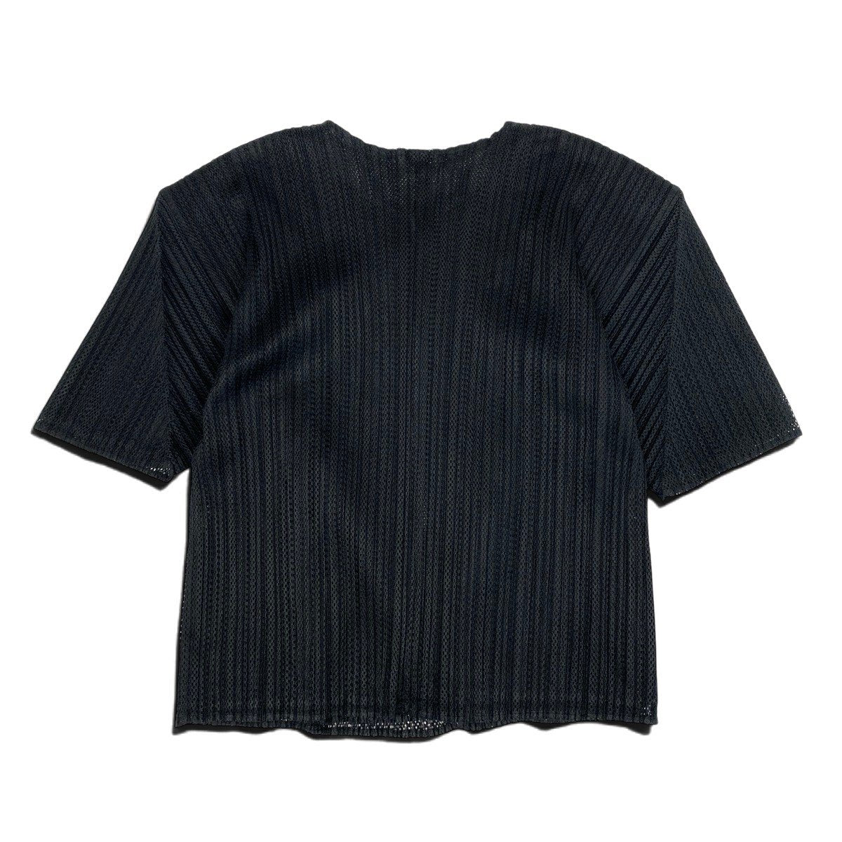 Ah28 PLEATS PLEASE プリーツプリーズ レイヤード風 半袖シアーカーディガン ブラック レディースo07t