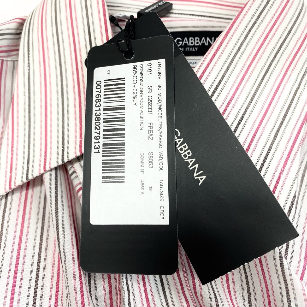 5c2 【未使用タグ付】 DOLCE&GABBANA ドルチェアンドガッパーナ Slim Fit ロングスリーブシャツ ストライプシャツ 伸縮ストレッチ ビジネス メンズ 紳士服 15/38 マルチカラーu02t