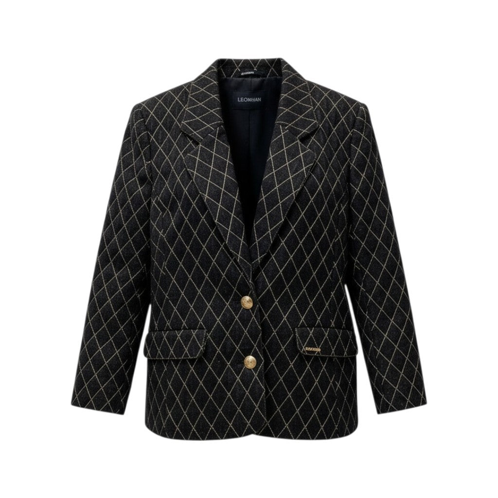 5c2 LEONARD FASHION レオナール テーラードジャケット 中綿ジャケット キルティング ゴールド刺繍 金ボタン レディース 女性服 13AR ブラックu02t