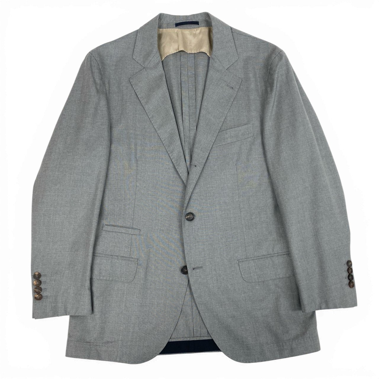 36b9《美品》 BRUNELLO CUCINELLI ブルネロクチネリ 3Bアンコンジャケット テーラードジャケット 48 グレー ウールシルク メンズk02i